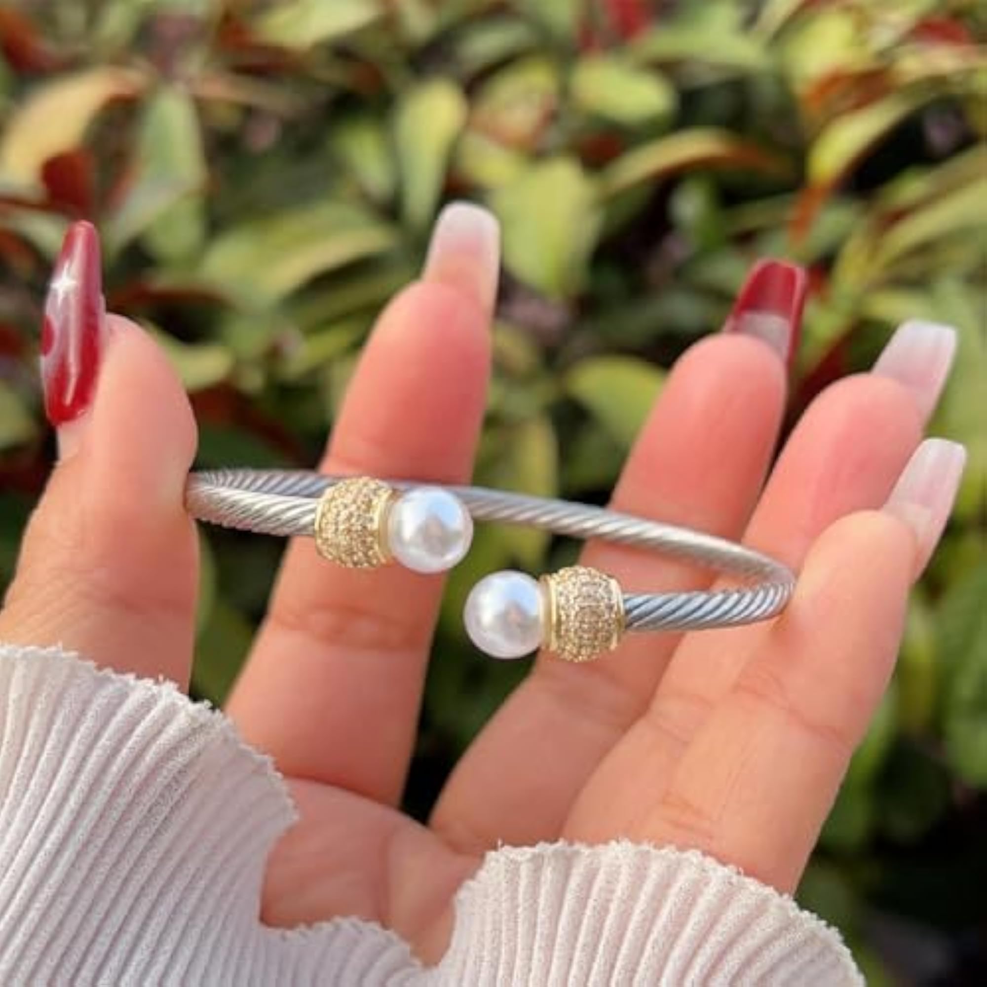 Twisted Cable Wire Bracelet in Two Tone